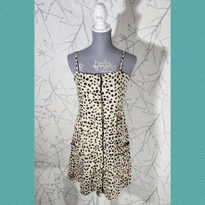Zingara Animal Print 100% Linen Strappy Button Front Sundress Mob Wife